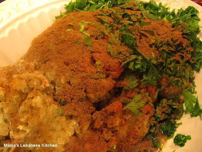 Mix ground beef and other ingredients Kafta Kabob Ingredients