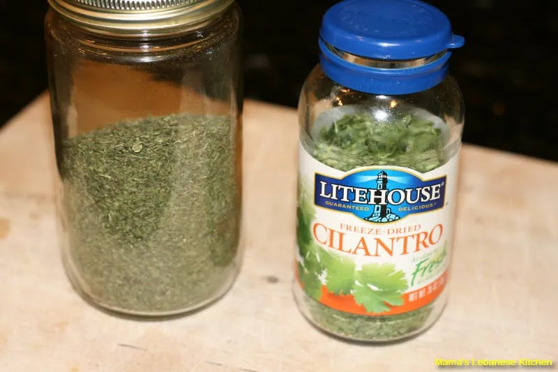Add crushed garlic, dried mint, cilantro and salt Shish Barak Lebanese