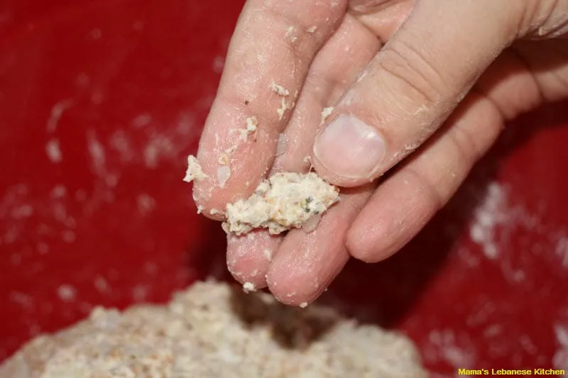 Take a small chunk of Kibbeh dough Take a small chunk of Kibbeh dough