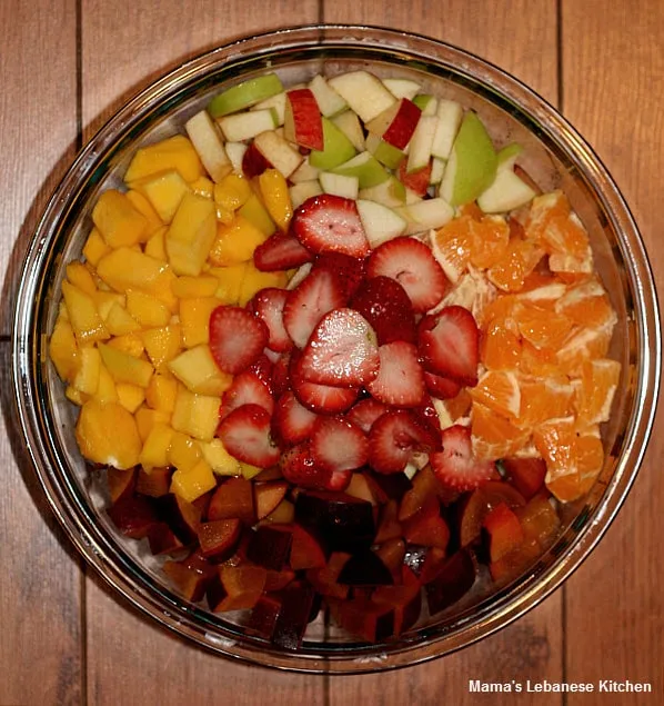 Cut Fruits And Place in Large Bowl Lebanese Fruit Cocktail Recipe